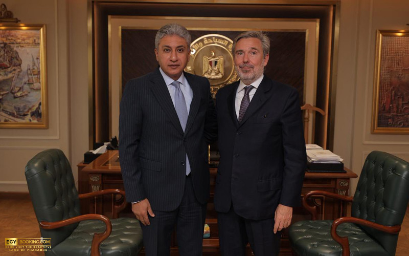 The Minister of Tourism and Antiquities receives the Italian Ambassador to Cairo.